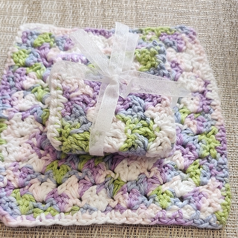 Handmade Multicolor Crochet Dishcloth Set 7"X7"